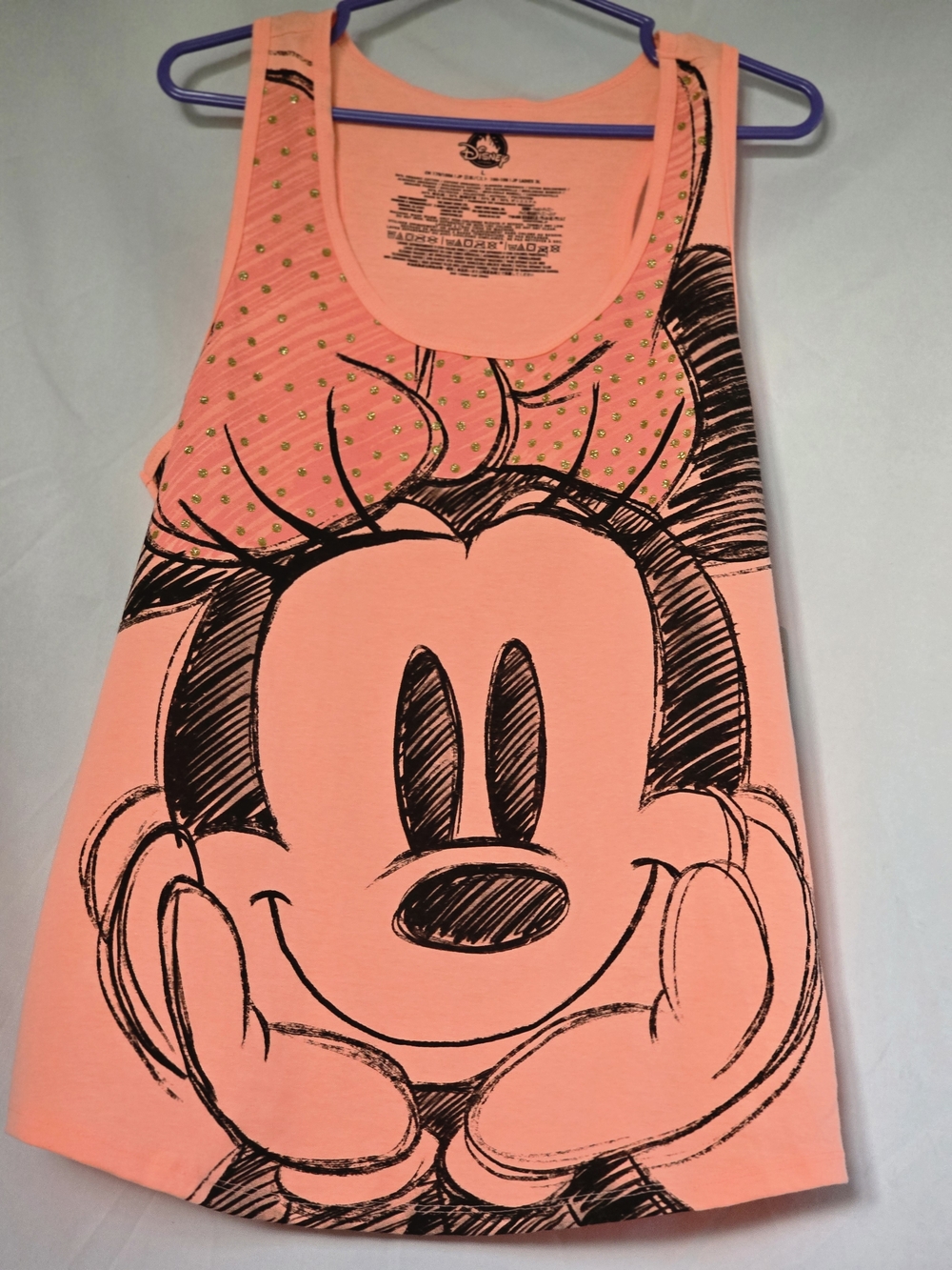 Minnie Mouse Graphic Tank Top with Black Sketch And Metallic Gold Embellishments